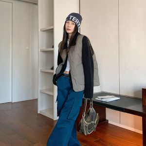 Large Pocket Straight Loose Work Pants for Women - Slimming Pure Cotton Floor-Length Design for Short People
