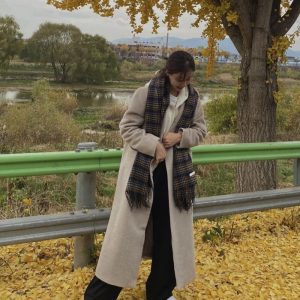 Latte Orchid Orange Coffee Plaid Scarf with Tassels - Korean Style Shawl for Chic Layering