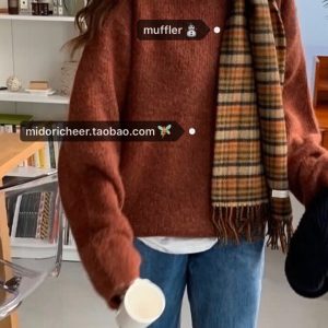 Latte Orchid Orange Coffee Plaid Scarf with Tassels - Korean Style Shawl for Chic Layering