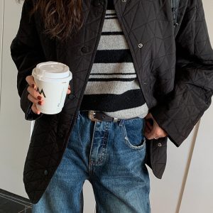 Layered Base Round Neck Short Jacket for Women - Warm Versatile Cotton Coat for Autumn Winter 2022 in Classic Black - Y2K Style