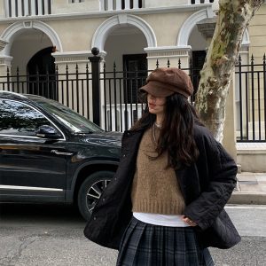 Layered Base Round Neck Short Jacket for Women - Warm Versatile Cotton Coat for Autumn Winter 2022 in Classic Black - Y2K Style