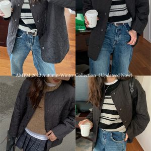 Layered Base Round Neck Short Jacket for Women - Warm Versatile Cotton Coat for Autumn Winter 2022 in Classic Black - Y2K Style