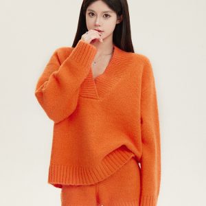 Lazy Style V-Neck Knitted Sweater Set with Shorts - Winter Two-Piece Dopamine Outfit, Y2K Inspired Fashion