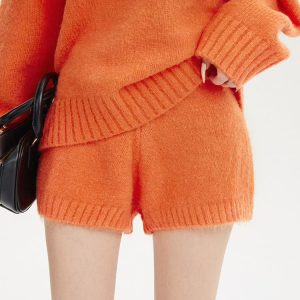 Lazy Style V-Neck Knitted Sweater Set with Shorts - Winter Two-Piece Dopamine Outfit, Y2K Inspired Fashion