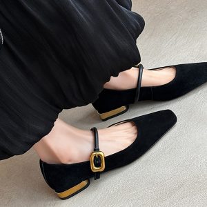 Leopard Print Chunky Heel Mary Jane Shoes - Spring Autumn Shallow Mouth Square Toe Sheepskin Flats for Stylish Comfort