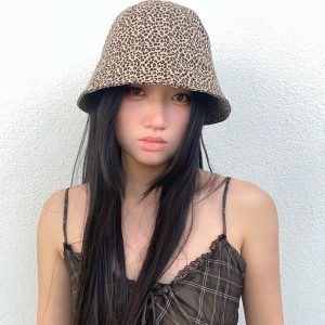 Leopard Print Fisherman Hat - Japanese Style Versatile Bucket Hat for Spring/Summer, Face-Slimming Sunshade, Trendy Ins Hat