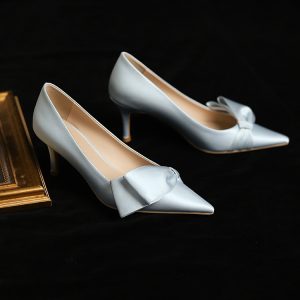 Light Blue Bridal High Heels - Comfortable French Style Wedding Shoes for Niche Design Gowns, Elegant and Chic