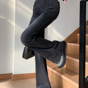 Light Blue High-Waisted Flared Jeans for Women - Slim Fit, Thin Fabric, American Style, Perfect for Spring/Summer, Petite Fit