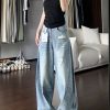 Light Blue High-Waisted Ripped Wide-Leg Jeans for Women - Summer Versatile Loose Slimming Curved Blade Style