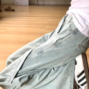 Light Blue High-Waisted Wide-Leg Denim Pants for Women, Summer Curved Knife Cut Loose Fit Trousers