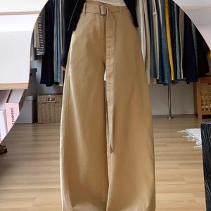 Light Blue High-Waisted Wide-Leg Denim Pants for Women, Summer Curved Knife Cut Loose Fit Trousers