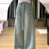 Light Blue High-Waisted Wide-Leg Denim Pants for Women, Summer Curved Knife Cut Loose Fit Trousers