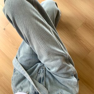 Light Blue High-Waisted Wide-Leg Denim Pants for Women, Summer Curved Knife Cut Loose Fit Trousers