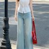Light Blue High-Waisted Wide-Leg Flared Jeans for Women - Summer Slim Fit Non-Skinny Straight Pants, Trendy Casual Style
