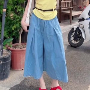 Light Blue High-Waisted Wide-Leg Jeans for Women, Casual Loose-Fit Summer Pants, Flattering Versatile 2025 Style