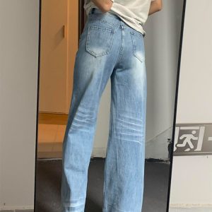 Light Blue High-Waisted Wide-Leg Jeans for Women, Summer Style, Washed Loose Fit, Slimming Versatile Straight-Leg Long Pants