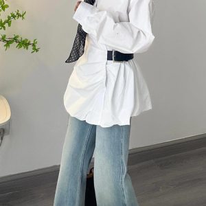Light Blue Low-Waist Flared Jeans for Women - Summer Slim Wide-Leg Floor-Length Pants