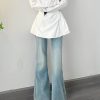 Light Blue Low-Waist Flared Jeans for Women - Summer Slim Wide-Leg Floor-Length Pants