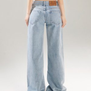 Light Blue Low-Waist Wide-Leg Jeans for Women - Retro 2025 Spring Summer Loose Draped Straight-Leg Floor-Length Pants