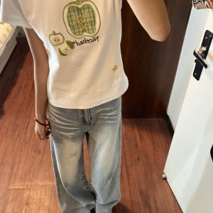 Light Blue Vintage Wide-Leg Jeans for Women, High-Waisted Loose Fit, Relaxed Drape, Straight-Leg Summer Style Pants