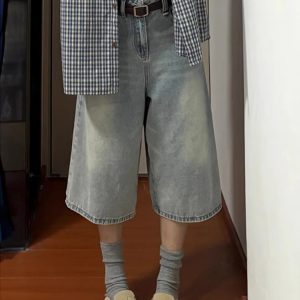 Light Blue Wide-Leg Cropped Jeans for Women, High-Waisted Loose Fit, Summer Style, Flattering Versatile Straight-Leg Pants