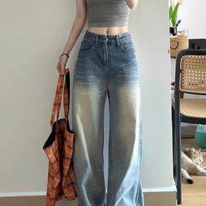 Light Blue Wide-Leg Jeans for Women - High-Waisted, Loose Fit, Slimming Summer Style, Versatile Straight-Leg Pants