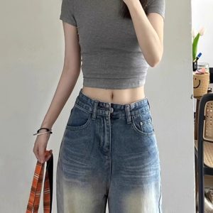 Light Blue Wide-Leg Jeans for Women - High-Waisted, Loose Fit, Slimming Summer Style, Versatile Straight-Leg Pants