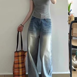 Light Blue Wide-Leg Jeans for Women - High-Waisted, Loose Fit, Slimming Summer Style, Versatile Straight-Leg Pants