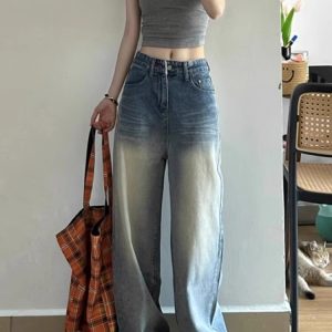 Light Blue Wide-Leg Jeans for Women - High-Waisted, Loose Fit, Slimming Summer Style, Versatile Straight-Leg Pants