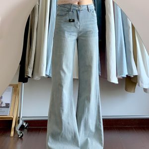 Light-Colored High-Waisted Flared Jeans for Women - Slim Wide-Leg Summer Pants, Trendy Casual Style