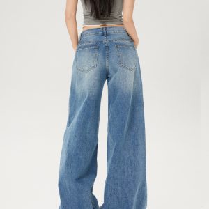 Light-Colored Low-Waist Wide-Leg Jeans for Women, Cracked Design Loose Straight-Leg Pants, 2025 Spring/Summer Fashion