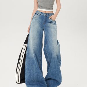 Light-Colored Low-Waist Wide-Leg Jeans for Women, Cracked Design Loose Straight-Leg Pants, 2025 Spring/Summer Fashion