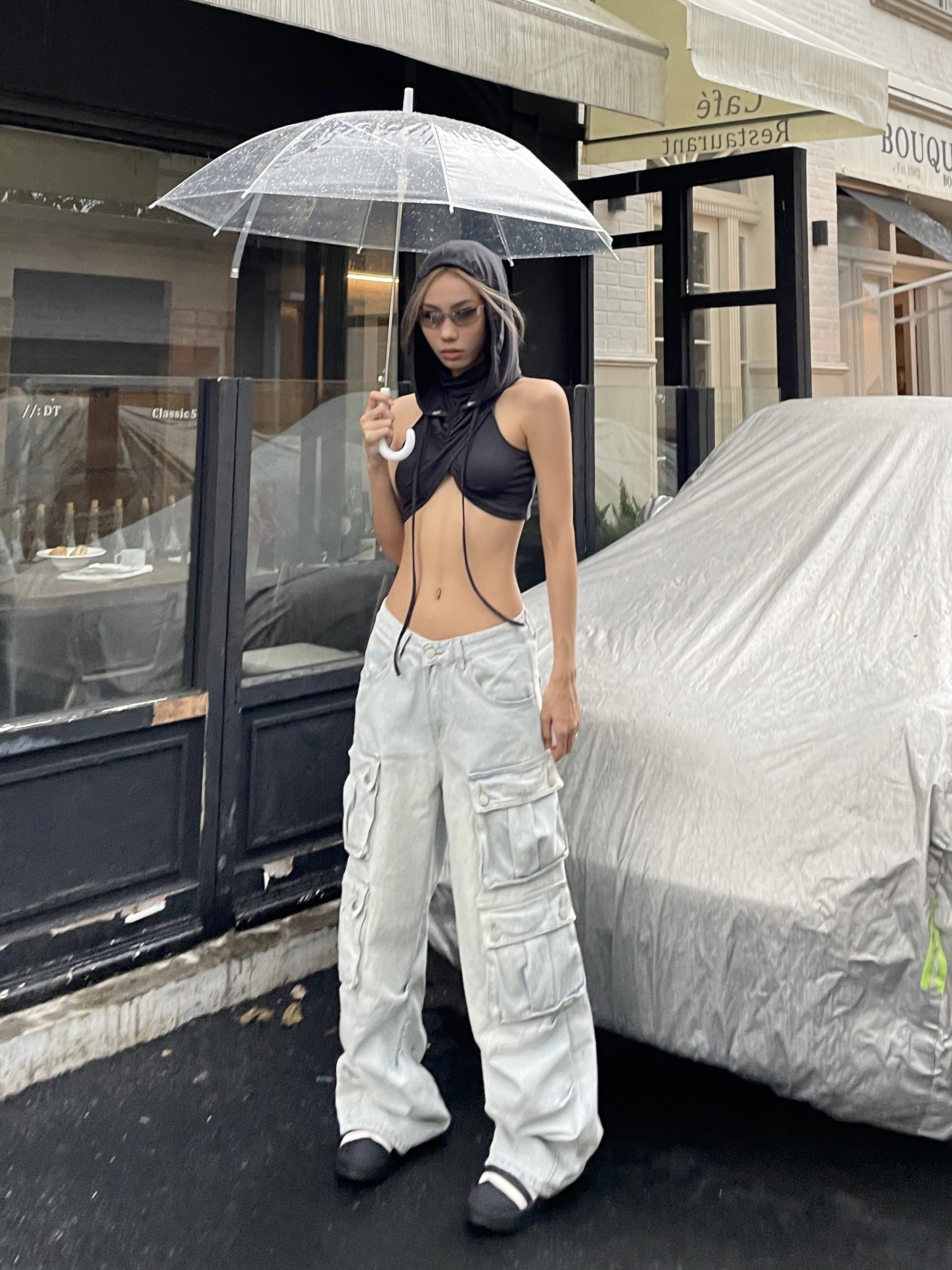 Light-Colored Wide-Leg Denim Workwear Pants with Multi-Pockets for Summer Street Style, Heavy-Duty American Vibe