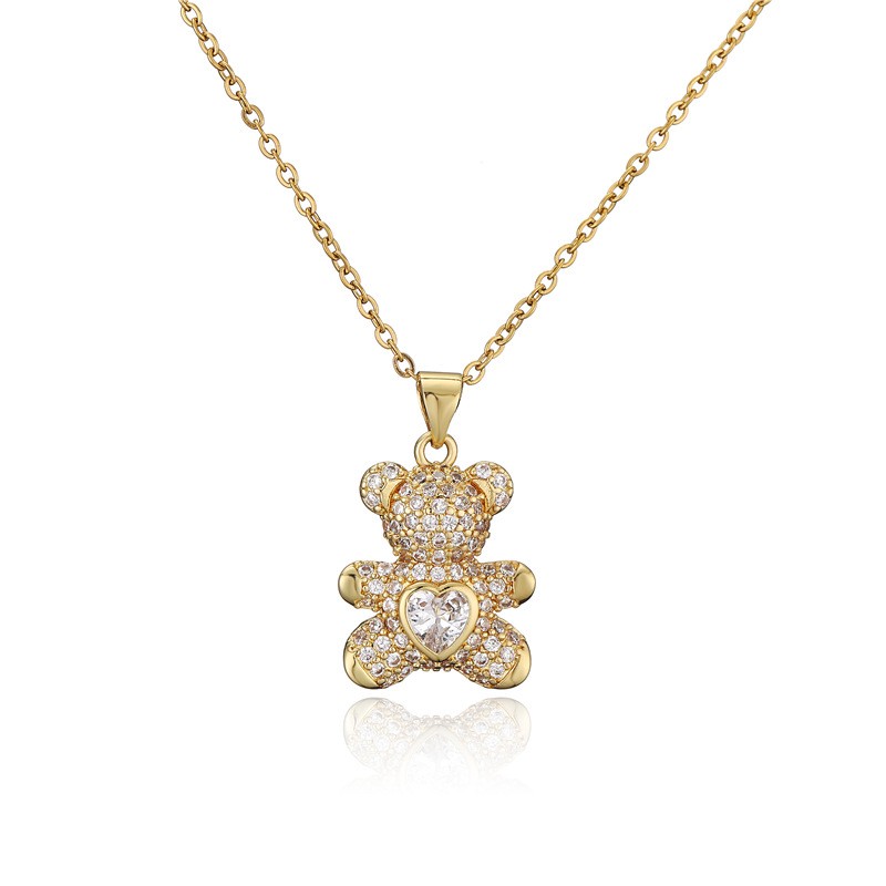 Light Luxury Full Diamond Small Bear Necklace for Women, Versatile Clavicle Chain, High-End Gift for Girlfriend
