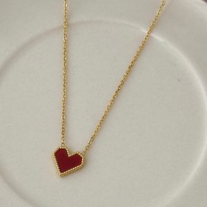 Light Luxury Red Heart Necklace and Earrings Set for Women - Elegant Collarbone Chain Jewelry Trend