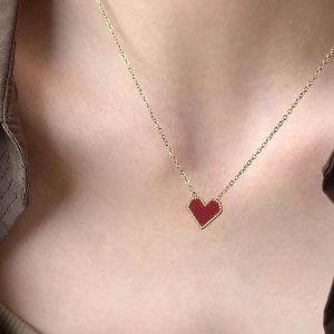 Light Luxury Red Heart Necklace and Earrings Set for Women - Elegant Collarbone Chain Jewelry Trend