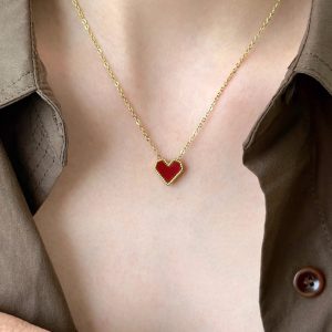 Light Luxury Red Heart Necklace and Earrings Set for Women - Elegant Collarbone Chain Jewelry Trend