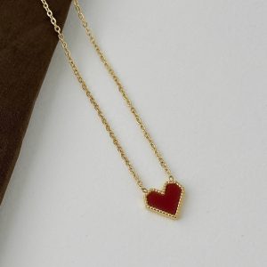 Light Luxury Red Heart Necklace and Earrings Set for Women - Elegant Collarbone Chain Jewelry Trend