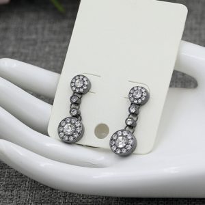 Light Luxury Sparkling Gemstone Earrings, Textured Water Drill Ear Pendants, Hypoallergenic Black Jewelry, Korean Style Accessories