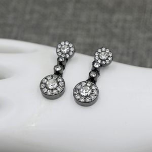 Light Luxury Sparkling Gemstone Earrings, Textured Water Drill Ear Pendants, Hypoallergenic Black Jewelry, Korean Style Accessories