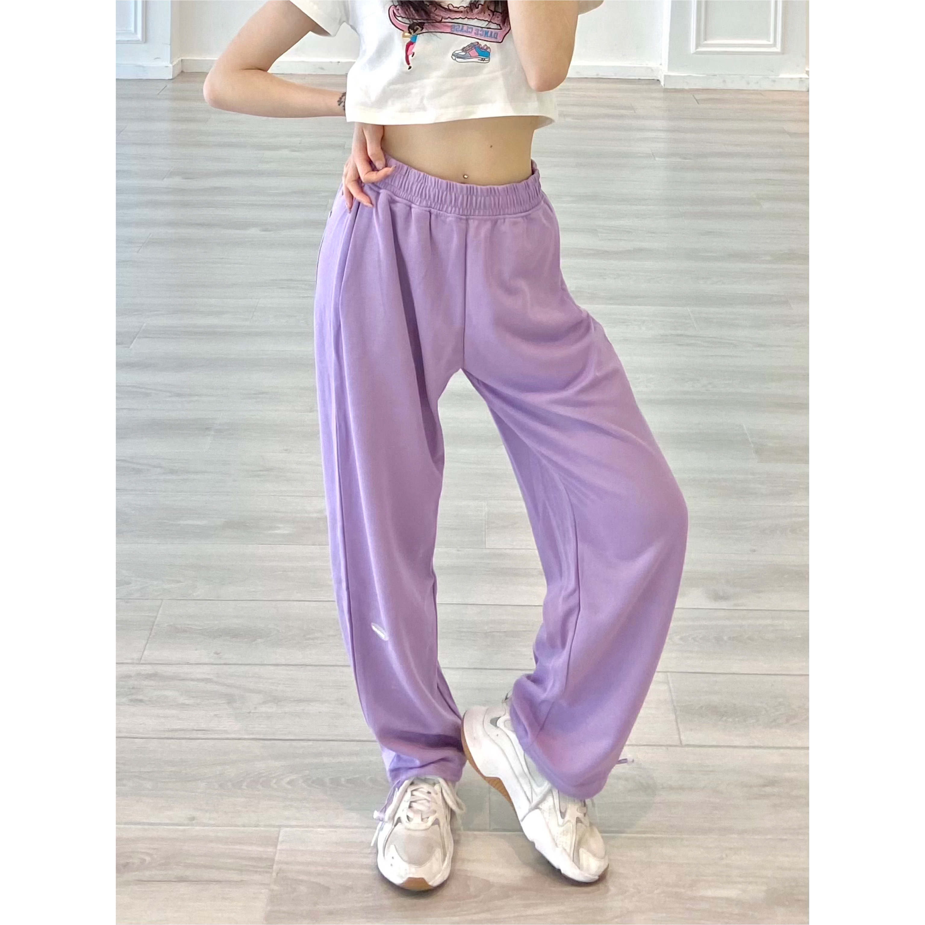 Light Purple Tapered Joggers for Women – Summer 2022 Thin Jazz Straight-Leg Casual Pants, Trendy 90s Style