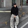 Light Yellow Camouflage Work Pants for Men - Casual Straight-Leg Wide-Leg Style for Spring and Autumn American Streetwear