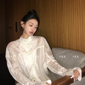 Lightweight Chinese Style Tencel Shirt and Lace Trim Skirt Set for Women - Elegant Old Money Aesthetic, Perfect for 90s and Y2K Fashion