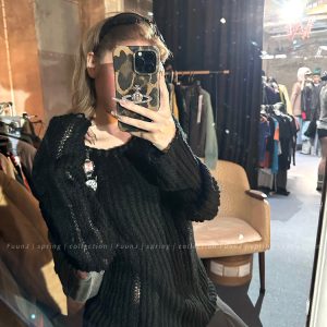 Lightweight Hollow Knit Pullover Sweater for Women - Slimming Loose Fit, Casual Style, Perfect for Layering and Everyday Wear