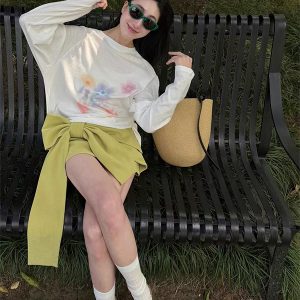 Lightweight Long Sleeve T-Shirt for Women, Hazy Floral Print, Summer Vibes, Sun Protection, Trendy Korean Style Top
