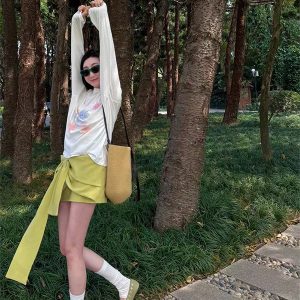 Lightweight Long Sleeve T-Shirt for Women, Hazy Floral Print, Summer Vibes, Sun Protection, Trendy Korean Style Top