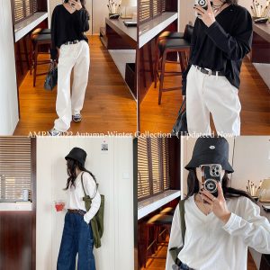 Lightweight Sun Protection V-Neck Long Sleeve T-Shirt for Women - Loose Versatile Slimming Drop Shoulder Knit Top for Summer Style