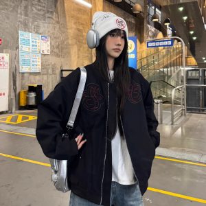 Limited Edition Embroidered Snake Flight Jacket - Vintage American Style, Spring 2025 Trend, Loose Fit Coat