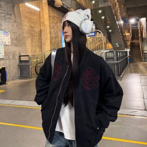 Limited Edition Embroidered Snake Flight Jacket - Vintage American Style, Spring 2025 Trend, Loose Fit Coat