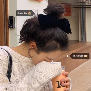 Little Witch Velvet Bow Ribbon Hairband for Top Bun Volume - Korean Style Hair Accessory
